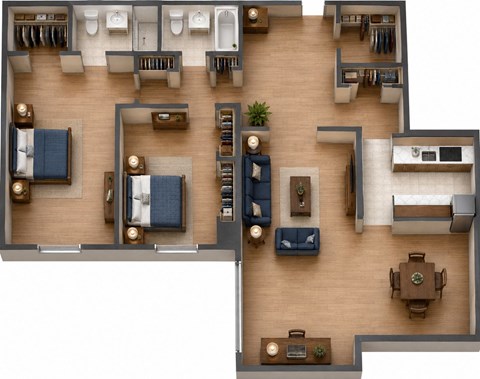 Floor plan for 2 beds, 2 baths, 1176 sqft